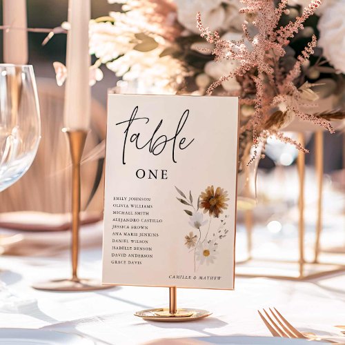 Elegant Fall Floral Table Number Seating Chart