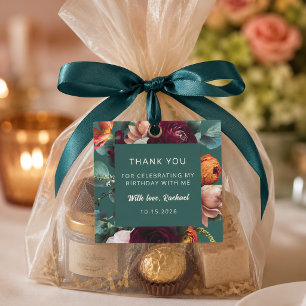 Elegant Fall Floral Teal Birthday Party Favor Tag Enclosure Card