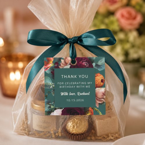 Elegant Fall Floral Teal Birthday Party Favor Tag Enclosure Card