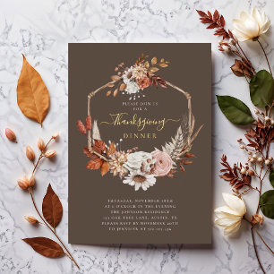 Elegant Fall Floral Thanksgiving Dinner Foil Invitation
