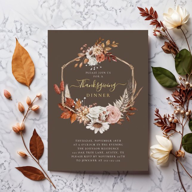 Elegant Fall Floral Thanksgiving Dinner Foil Invitation (Elegant Fall Floral Thanksgiving Dinner Foil Invitation)