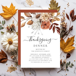 Elegant Fall Floral Thanksgiving Dinner  Invitation