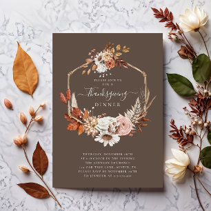 Elegant Fall Floral Thanksgiving Dinner Invitation
