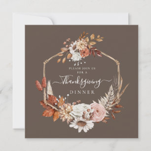 Elegant Fall Floral Thanksgiving Dinner Invitation