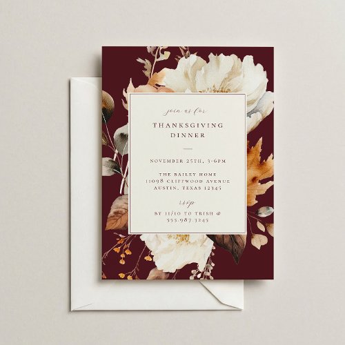 Elegant Fall Floral Thanksgiving Dinner Party Invitation