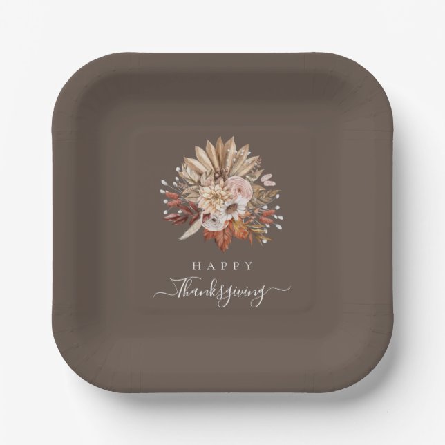 Elegant Fall Floral Thanksgiving  Paper Plates (Front)
