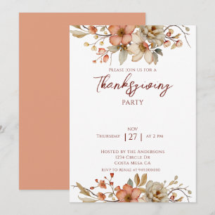Elegant Fall Floral Thanksgiving Party Invitation