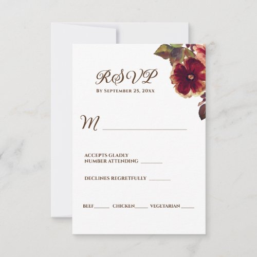 Elegant Fall Floral Watercolor Wedding  RSVP Card