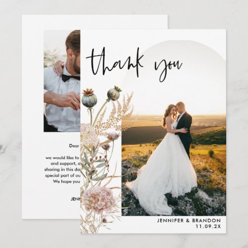 Elegant Fall floral Wedding Arch Photo Thank you Card