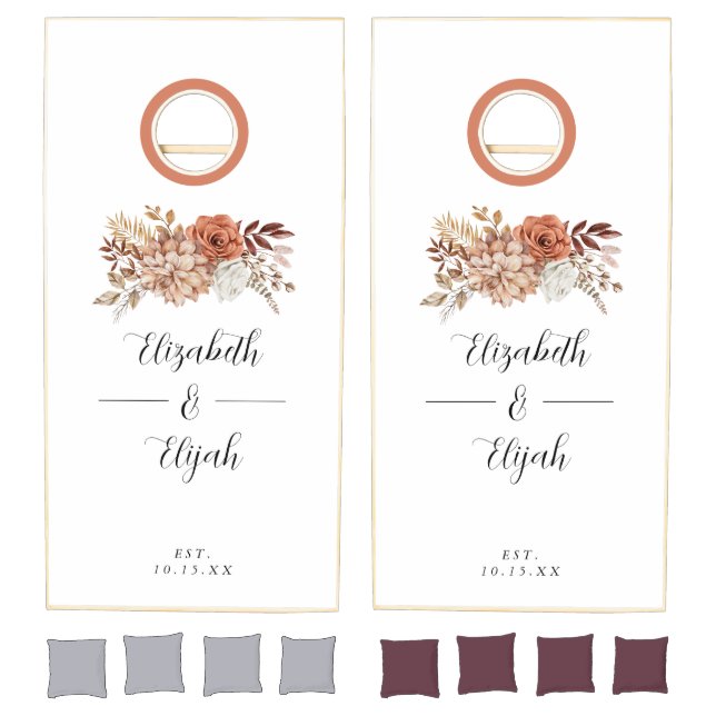 Elegant Fall Floral Wedding Cornhole Set (Set)