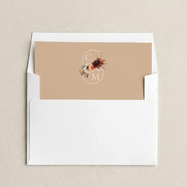 Elegant Fall Floral Wedding Envelope Liner (Fall Burgundy Floral Wedding Monogram Envelope Liner)