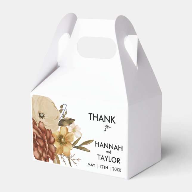 Elegant Fall Floral Wedding Favor Boxes (Front Side)