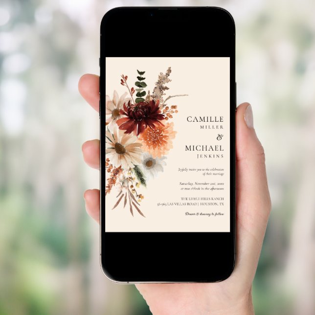 Elegant Fall Floral Wedding Invitation (Front Digital)