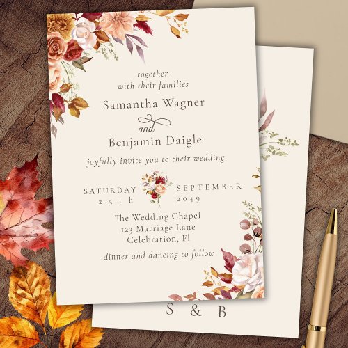 Elegant Fall Floral Wedding Invitation