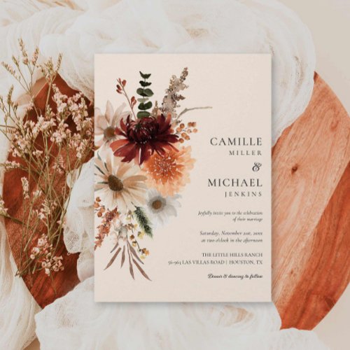 Elegant Fall Floral Wedding Invitation