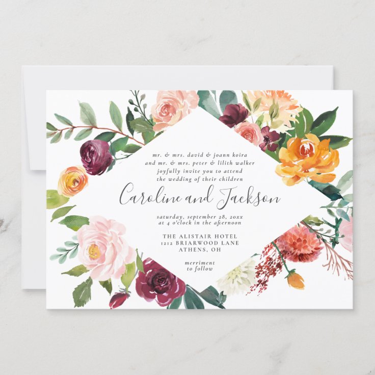 Elegant Fall Floral Wedding Invitation Zazzle