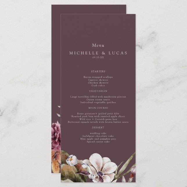 Elegant Fall Floral Wedding  Menu (Front/Back)