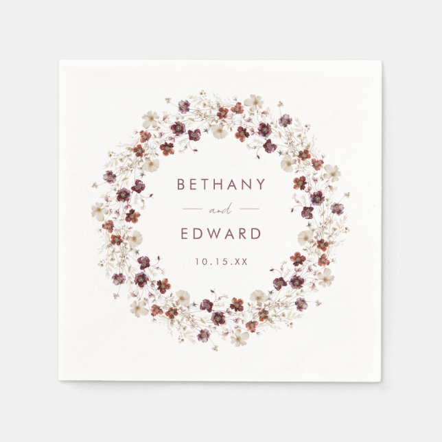 Elegant Fall Floral Wedding Napkins (Front)
