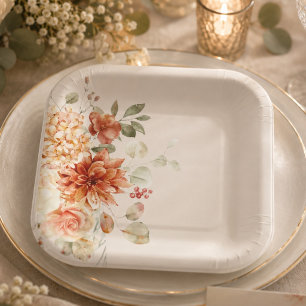 Elegant Fall Floral Wedding Paper Plates