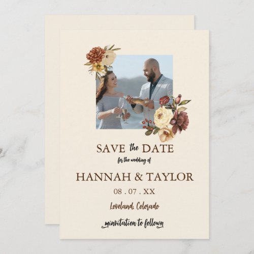Elegant Fall Floral Wedding Photo Save The Date