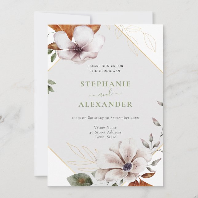 Elegant Fall Floral Wedding QR Code Invitation (Front)