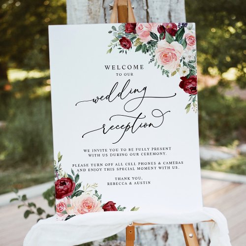 Elegant Fall Floral Wedding Reception Welcome Sign