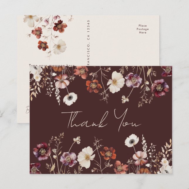 Elegant Fall Floral Wedding Thank You Postcard (Front/Back)