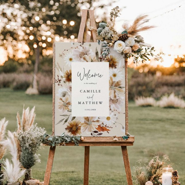 Elegant Fall Floral Wedding Welcome Sign  (Fall Boho Floral Wedding Welcome Sign)