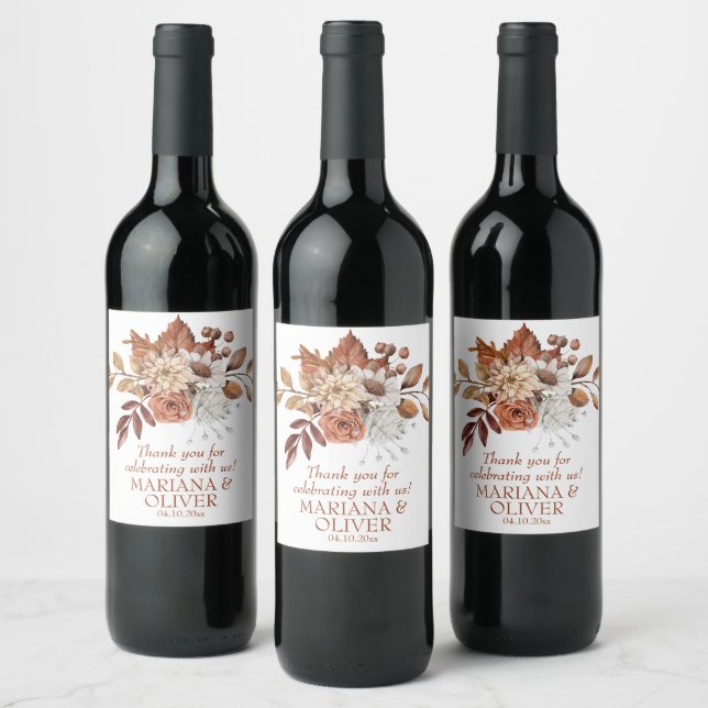 Elegant Fall Floral White Wedding Favors Wine Label (Bottles)