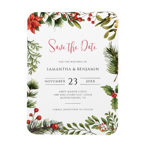 Elegant Fall Floral Winter Wedding Save the Date Magnet