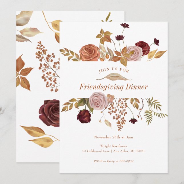 Elegant Fall Floral Woodland Friendsgiving Invitation (Front/Back)