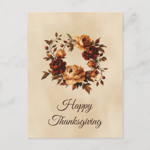 Elegant Fall Floral Wreath Happy Thanksgiving Arch Holiday Postcard
