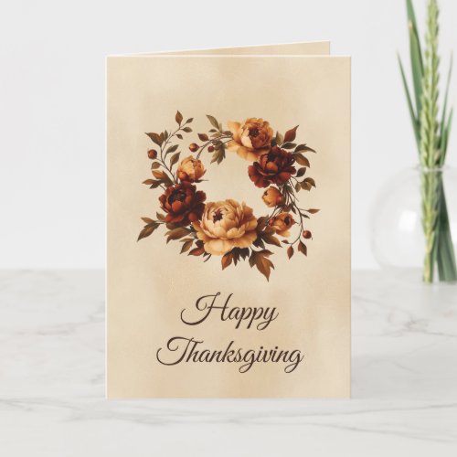 Elegant Fall Floral Wreath Happy Thanksgiving Holiday Card