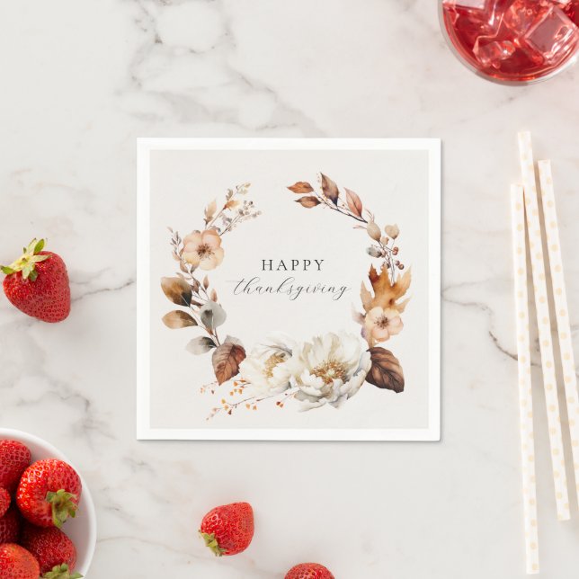 Elegant Fall Floral Wreath Napkins (Insitu)
