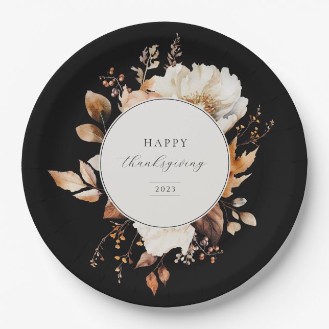 Elegant Fall Floral Wreath Paper Plates (Front)