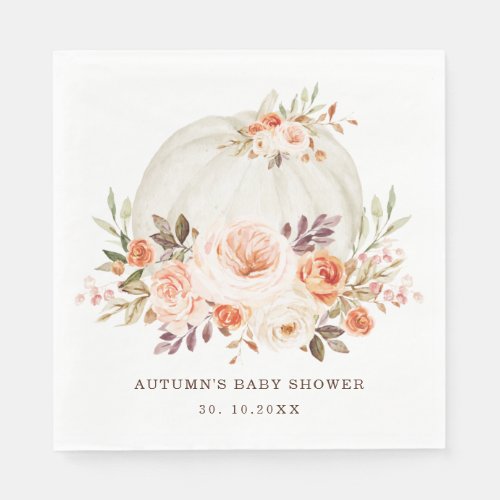 Elegant Fall Flower Pumpkin Baby Shower Birthday Napkins
