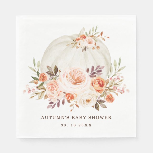 Elegant Fall Flower Pumpkin Baby Shower Birthday Napkins (Front)