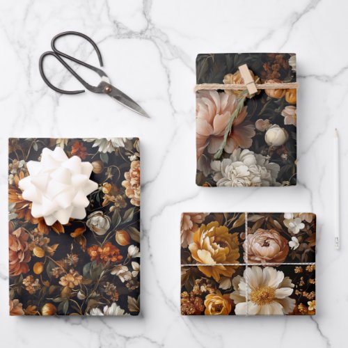 Elegant Fall Flowers Autumn Botanicals Wrapping Paper Sheets