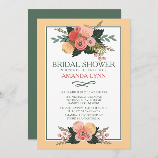 Elegant Fall Flowers Bridal Shower Invitation (Front/Back)