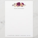 Elegant Fall Flowers Burgundy Personalized Letterhead<br><div class="desc">Personalized letter paper to send out during fall,  featuring watercolor flowers and leaves in burgundy/plum and peach/soft pinks and green. Personalize with your name and address in grey serif font.</div>