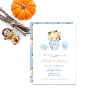 Elegant Fall Flowers Orange Rust Engagement Party Invitation