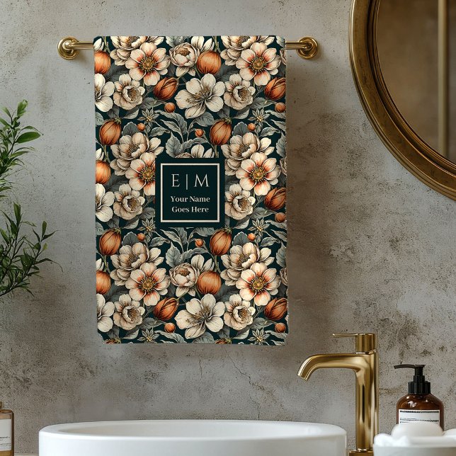 Elegant Fall Flowers Sage Copper Custom Bath Towel (Elegant Fall Flowers Sage Copper Custom Bath Towel)