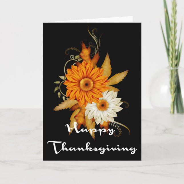 Elegant Fall Flowers Thanksgiving Card 8 (Front)