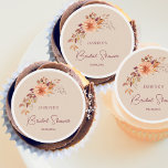 Elegant Fall Foliage  Edible Frosting Rounds<br><div class="desc">A warm light orange background is adorned with bouquet of fall leaves and flowers in rich shades of orange,  brown,  burgundy,  and yellow. You can personalize all the texts,  so it is also suitable for other occasions such as birthdays or baby showers.</div>