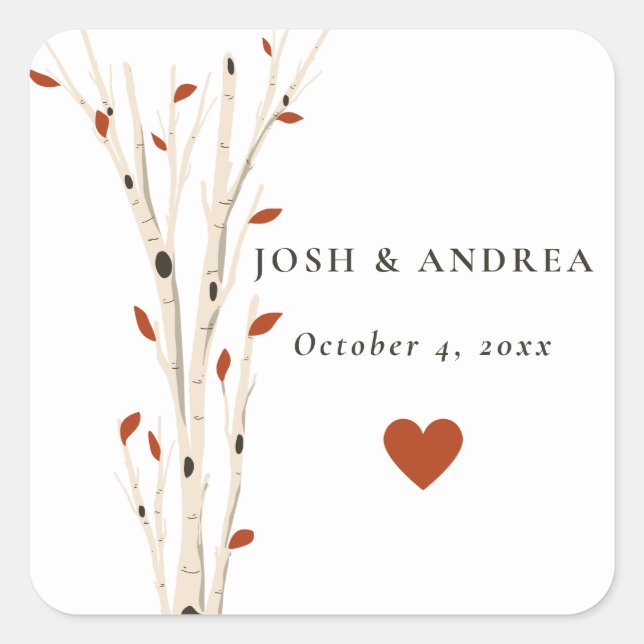Elegant Fall Foliage Rustic Wood Wedding  Square Sticker (Front)
