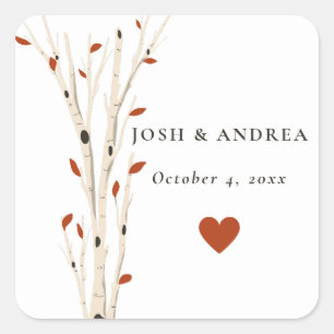 Elegant Fall Foliage Rustic Wood Wedding  Square Sticker