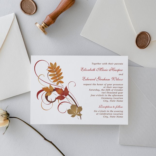 Elegant Fall Foliage Scrollwork Wedding Invitation (Creator Uploaded)