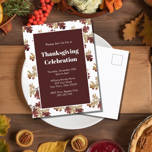 Elegant Fall Foliage Thanksgiving Dinner  Invitation Postcard