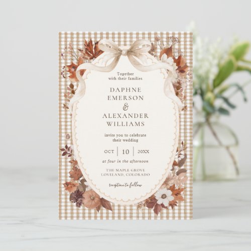 Elegant Fall Gingham Autumn Wedding Invitation