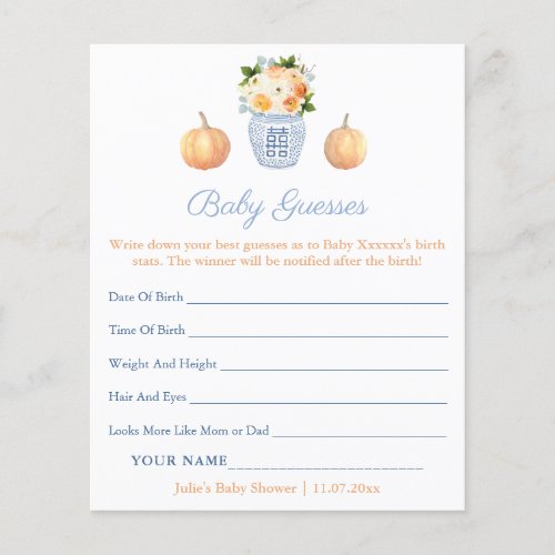 Elegant Fall Guess Baby Birth Stats Shower Game